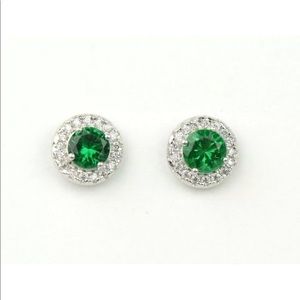 14k Solid White Gold CZ Halo Stud Earrings